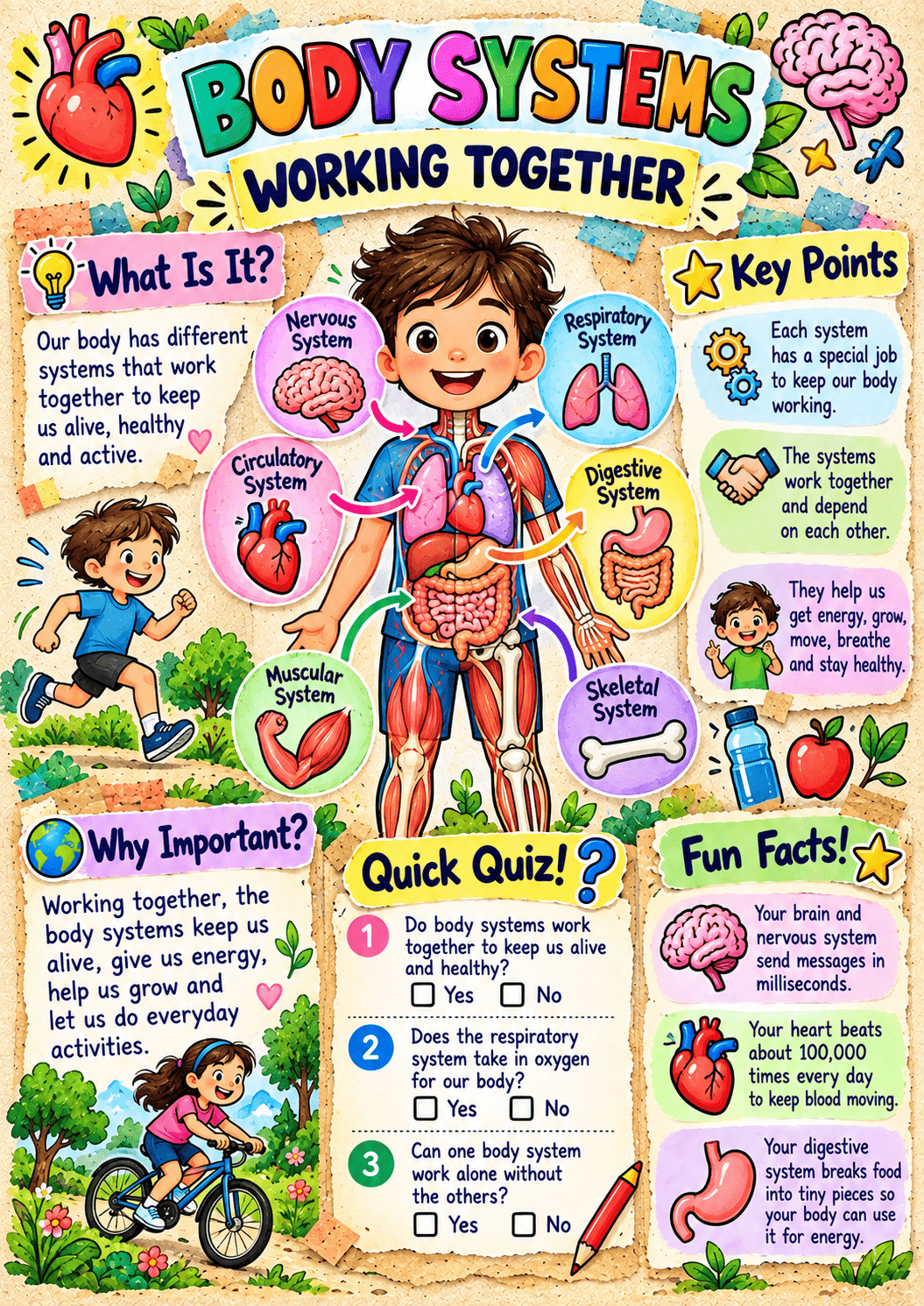 Body Systems science infographic poster