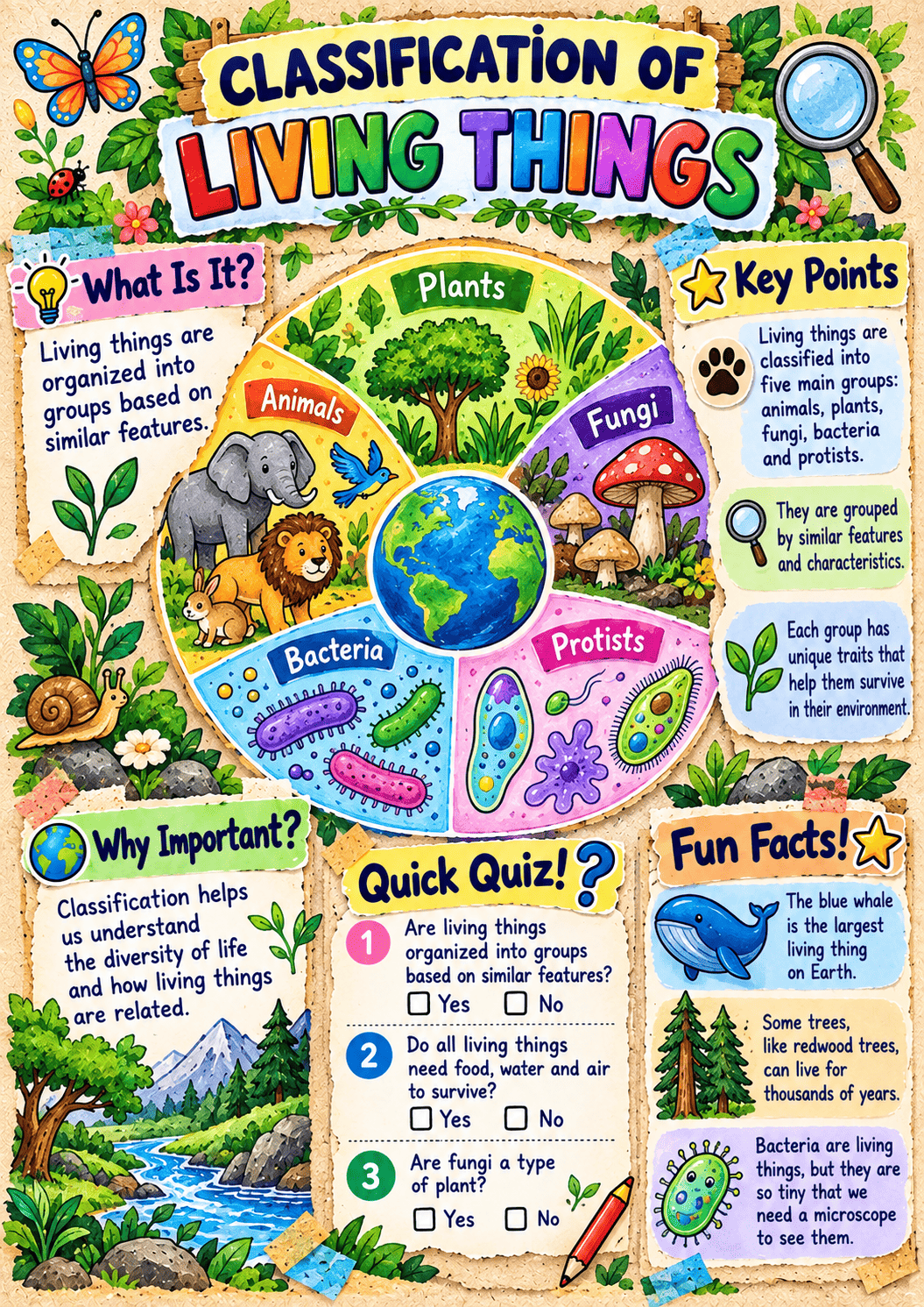 Classification of Living Things science infographic poster