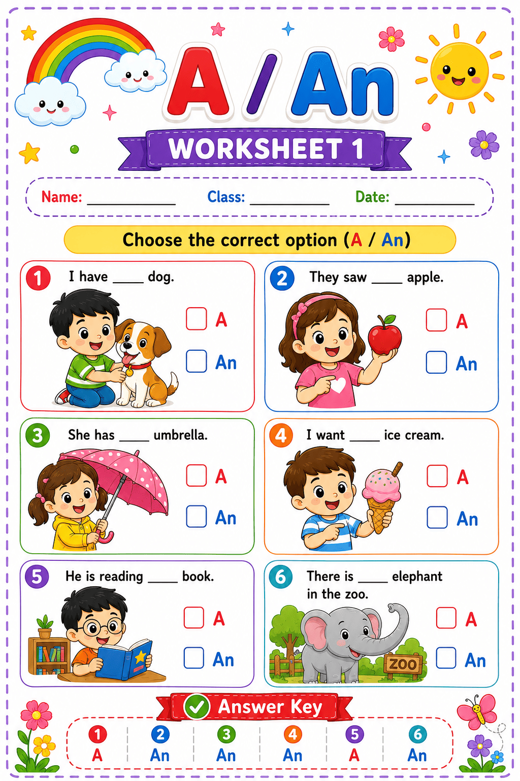 A / An worksheet
